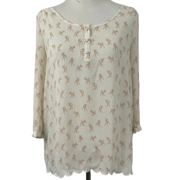 Disney Tops - Disney Bambi LC Lauren Conrad Blouse Deer Print Whimsy Cottagecore Women S